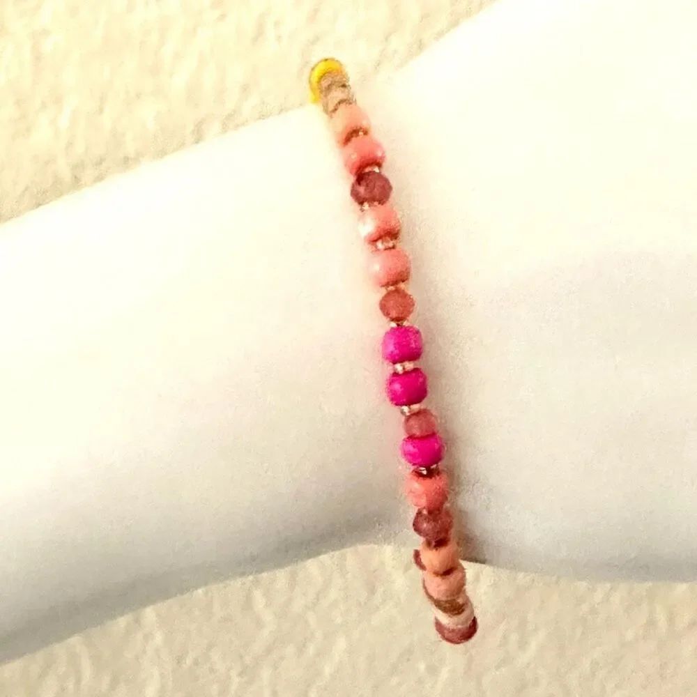 Anthropologie Serefina pink yellow beaded stretchy bracelet